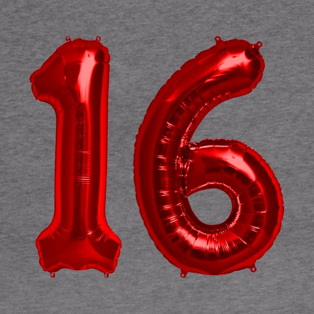 Bright Red 16th Birthday Metallic Helium Balloons Numbers by podartist